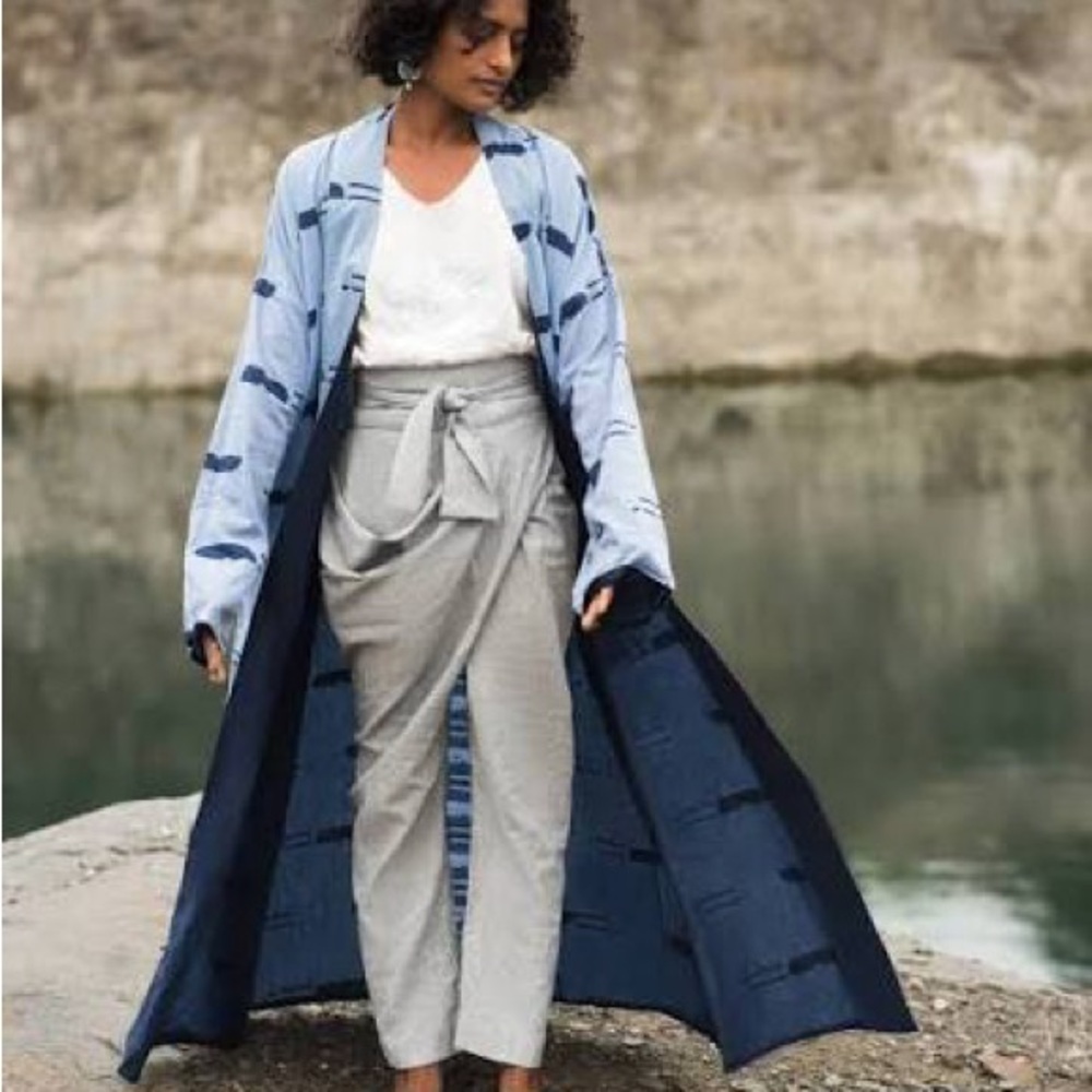 MATTER Sideswept Dhoti Pant in Handloom Graph Grey, Size 1 (XS, S)